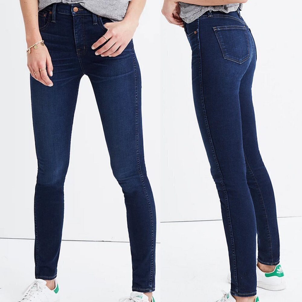 Madewell 10" High Rise Skinny Medium Blue Wash Stretch Whiskers Jeans Denim 26